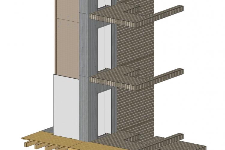 Nouvelle gaine d'ascenseur en CLT pour un ancien bâtiment de 6 niveaux, La Chaux-de-Fonds 