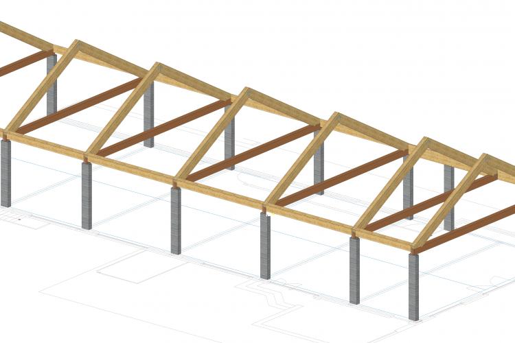 Dimensionnement d'une charpente de grande dimension, Courroux.